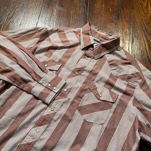 Vintage Wrangler Pearl Snap Shirt Mens XLT Brown Stripes Western Cowboy Rodeo